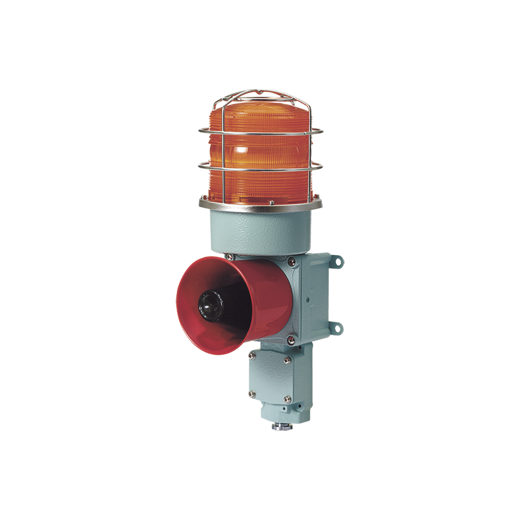 Combinación de baliza LED color Ámbar con sirena electrónica para aplicaciones de la industria pesada  máx.120 dB a 120 VCA