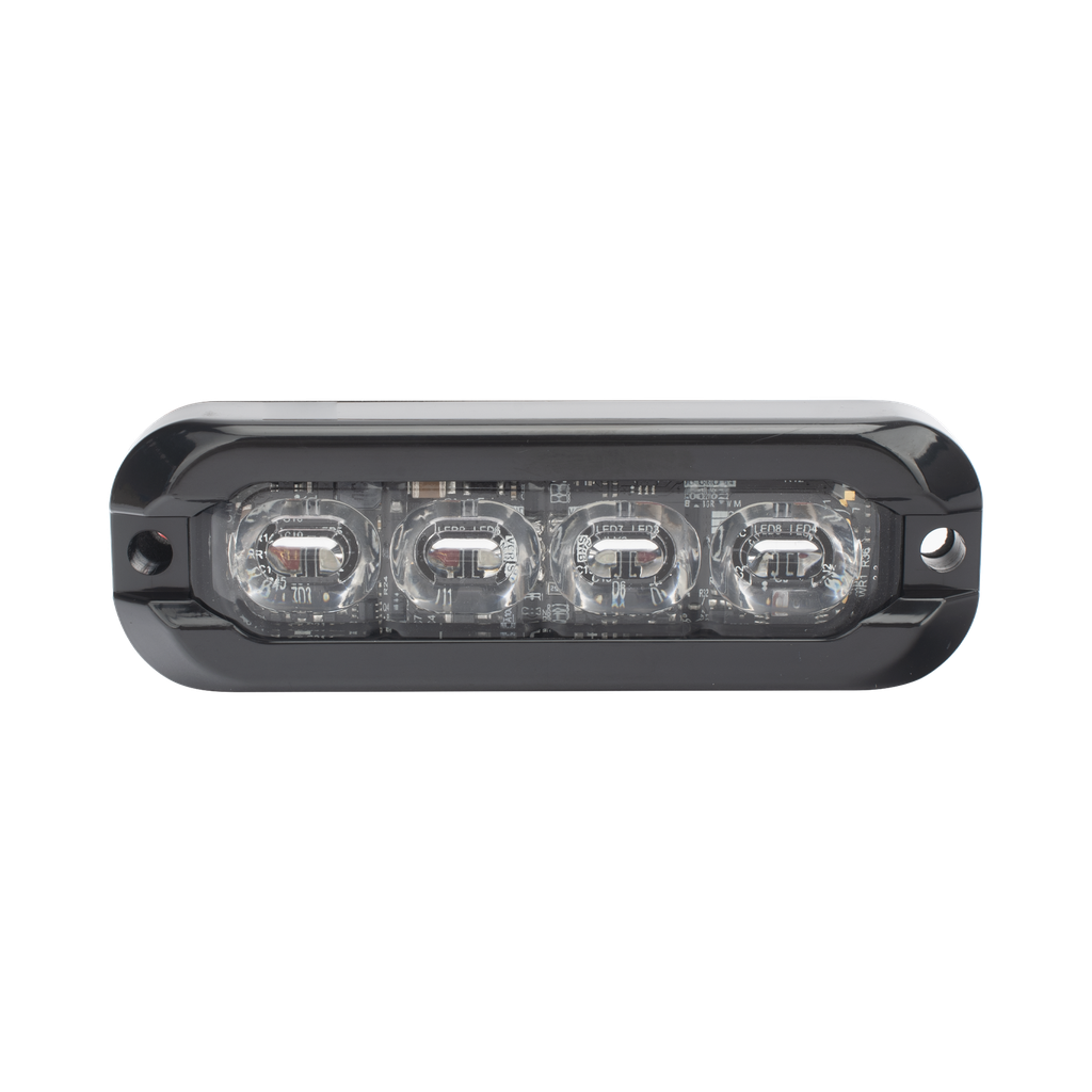 Luz Auxiliar Flexible 8 LED, Rojo / Azul, Bisel Negro, Lente Transparente