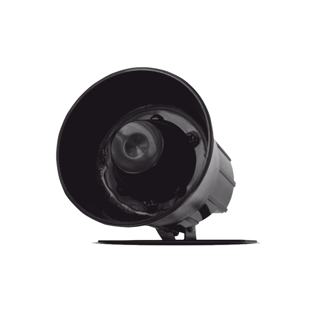 Sirena de alarma de 106dB 12 Vcd que se incluye con la mayoría de los sistemas de seguridad Compustar