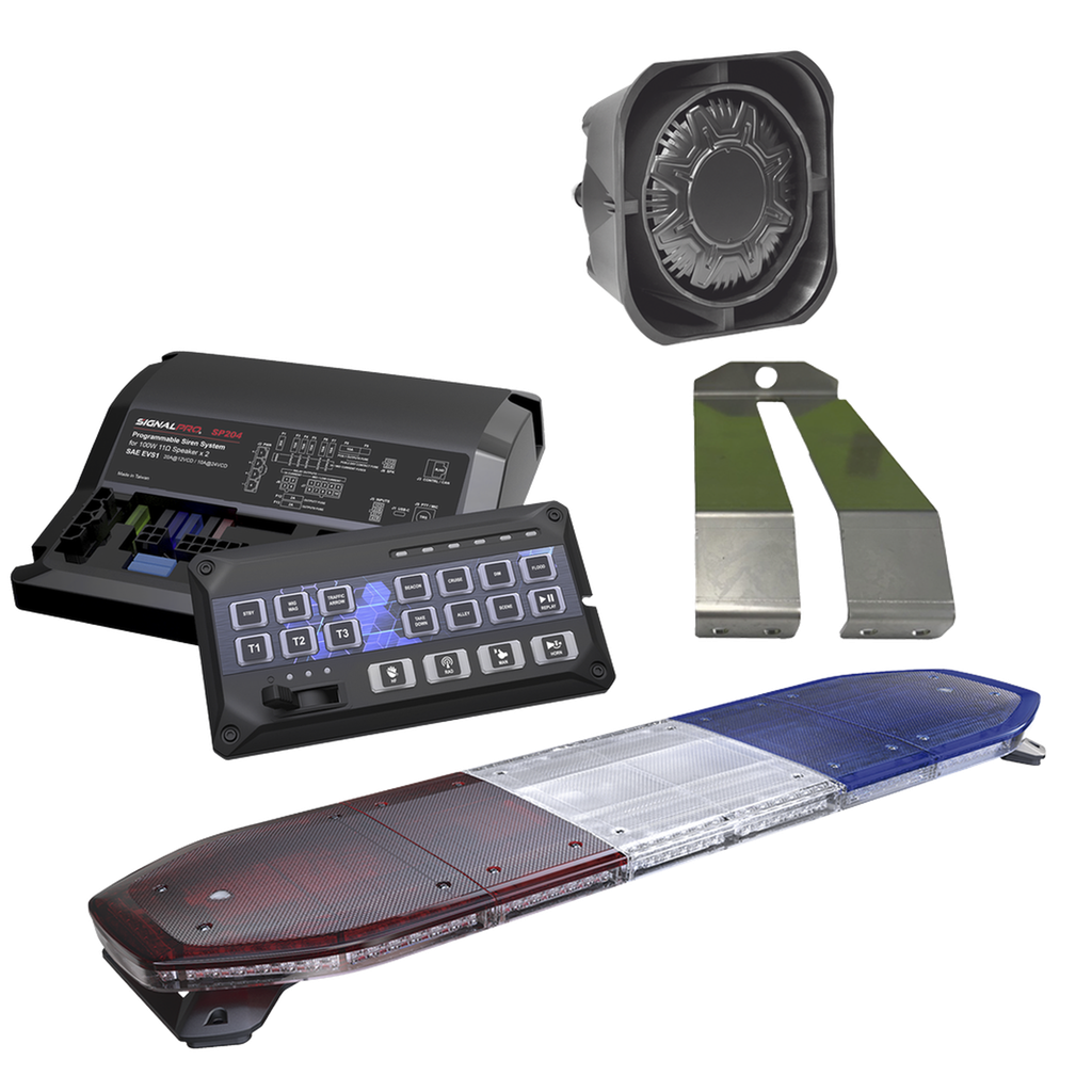 Kit de Sirena, Bocina y Torreta de 48, Con 216 LEDs, Dual Color, Frente: Rojo/Blanco, Azul/Blanco, Trasero: Rojo/Ámbar, Azul/Ámbar