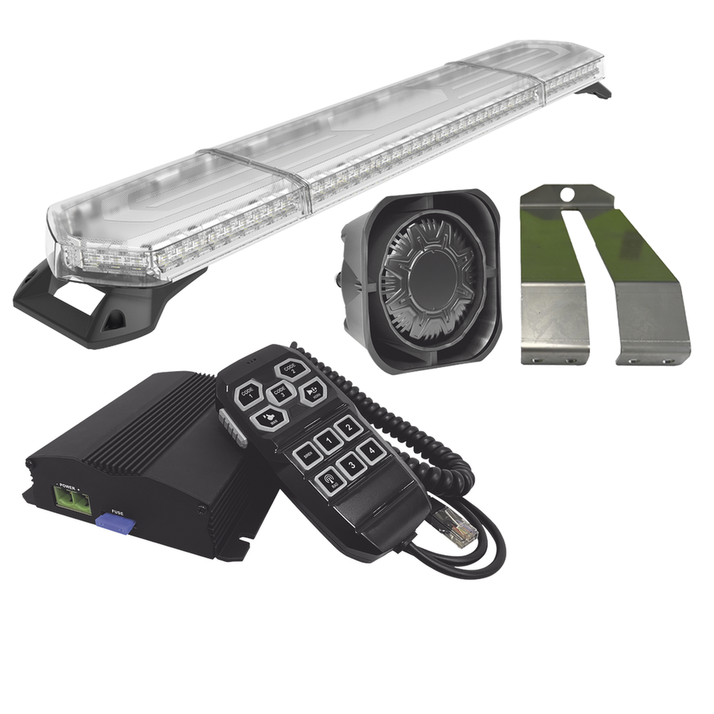 [KITMETEORO] Kit de Sirena, Bocina y Torreta de 48, Con 96 LEDs, Ambar, Ideal para equipar unidades de seguridad privada, minería e industria