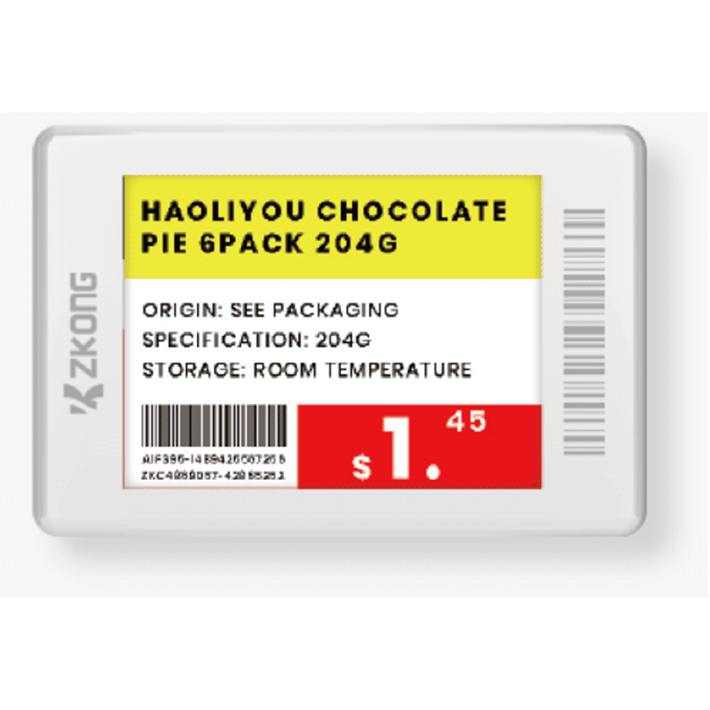 [ZKC18B] Etiqueta Electrónica de Estantería ESL 1.8 Pulgadas / Pantalla EPD a Color 224x168 píxeles / 4 Colores (Negro, Blanco, Rojo, Amarillo) / Batería 5 Años / Bluetooth LE 5.1 / Gestión en la Nube / NFC / CE ROHS FCC