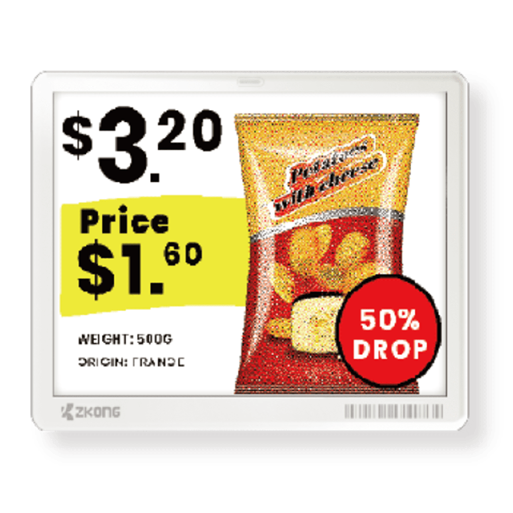 [ZKC58B] Etiqueta Electrónica ESL 5.8 EPD Matriz de Puntos / Resolución 648x480 Pixels / 4 Colores (Negro Blanco Rojo Amarillo) / BLE 5.1 con Encriptación AES-128 / Batería 5 Años / NFC Opcional / Cloud Management / Certifi