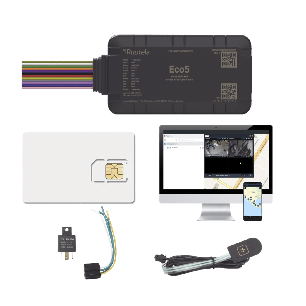 KIT Dispositivo de Rastreo Vehicular / Conectividad LTE Cat1 y LTE-M / BLE 5.0 / GNSS U-blox / Carcasa IP54 / Batería Interna de Respaldo / Detecta Interferencias / Incluye SIM500MB2Y, EPCOMGPSCODE, Relay y boton SOS