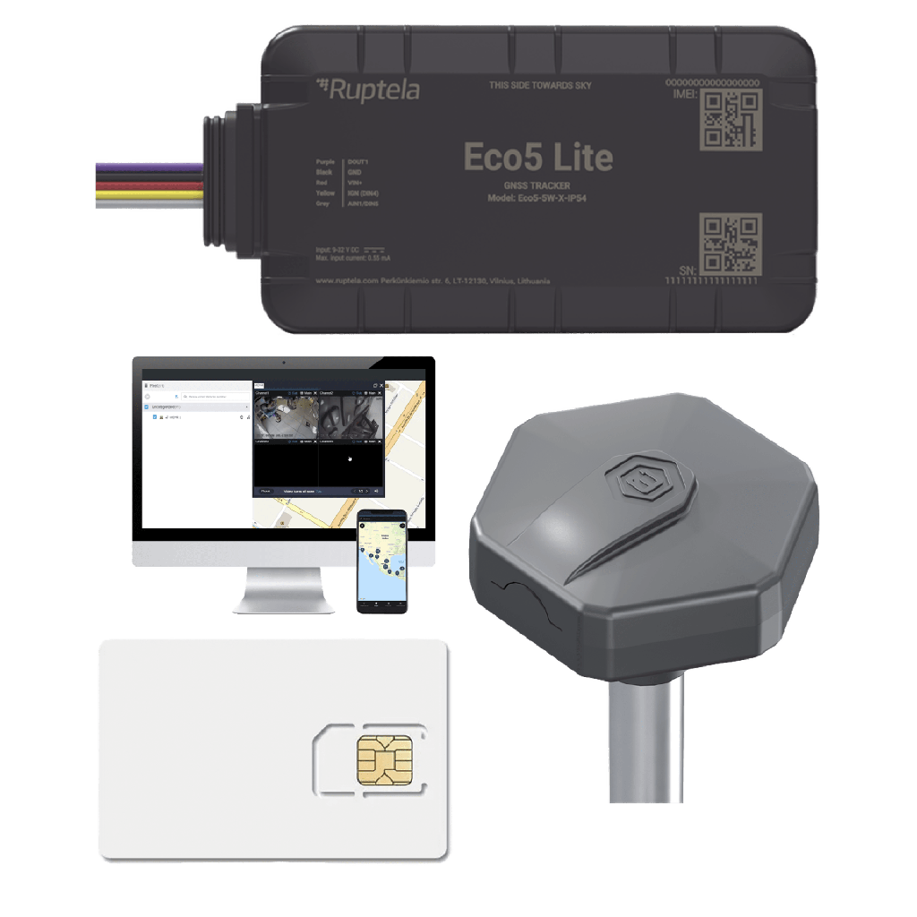 [ECO5LITEKITFUEL] Rastreador Vehicular y Monitoreo de Flota / BLE 5.0 y GNSS / LTE CAT1 y LTE-M con Respaldo 2G / GNSS U-blox / MiKado IP54 / -20 °C a +40 °C / Acelerómetro de 3 Ejes / Suministro 9-32 V / Batería Interna