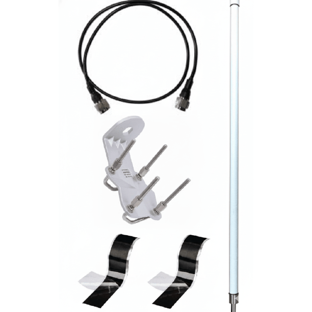 Antena LoRa Exterior Omnidireccional / 5dBi / Frecuencia 860-930 MHz / IP67 / Resistencia al Viento 200 km/h / Kit de Montaje en Poste / Cable Coaxial 1 metro