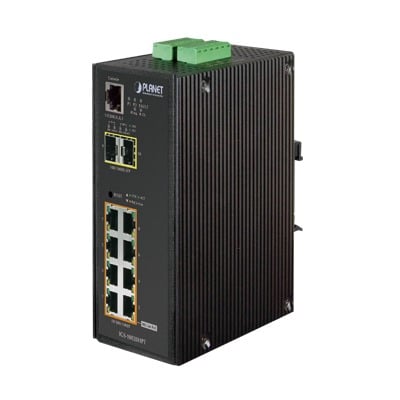 Switch Industrial Administrable Capa 2, 8 puertos PoE Gigabit 802.3af/at, 2 Puertos SFP de 1 / 2.5 Gigabit, Entrada de Voltaje Secundaria para Fuente Redundante