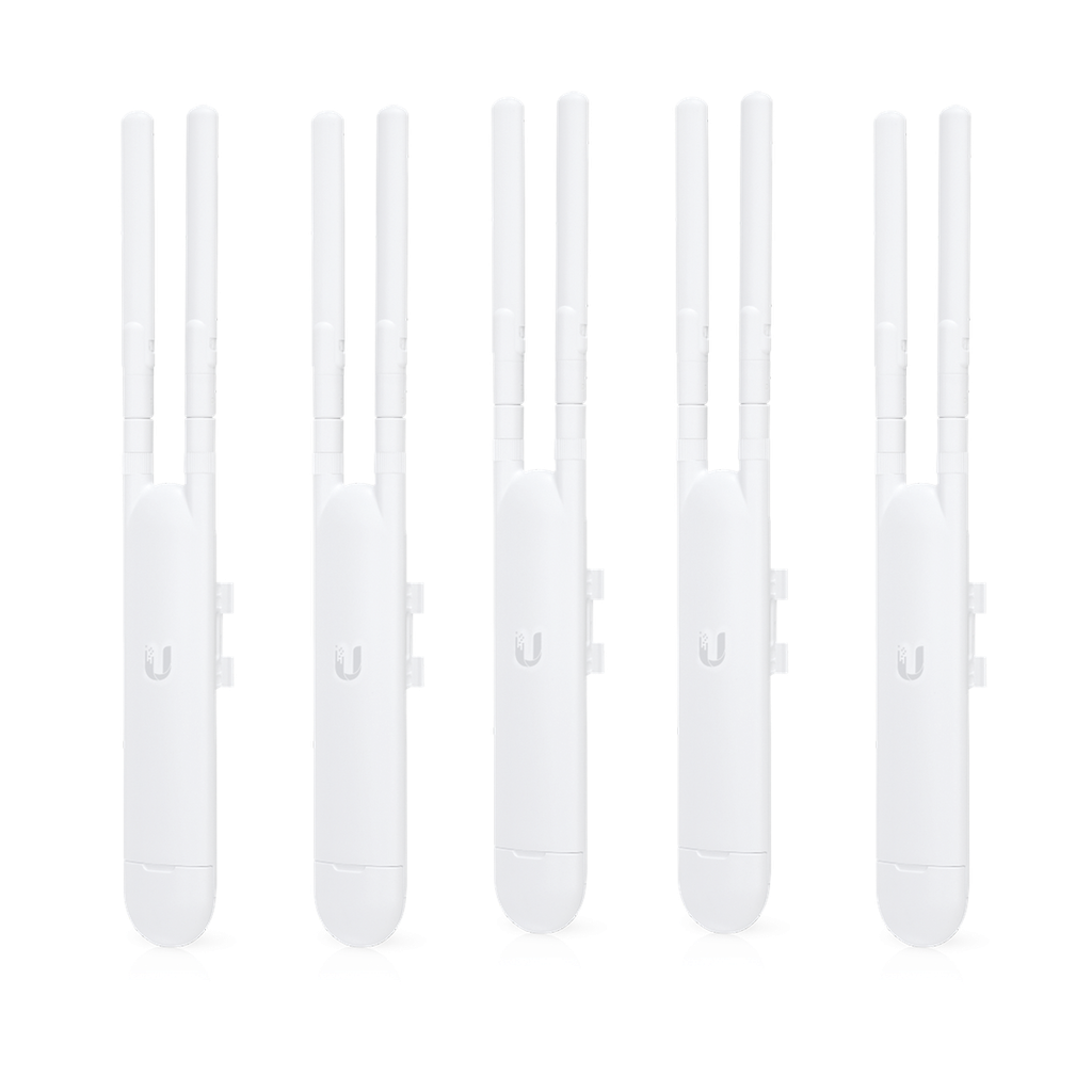 Paquete de 5 Access Point UniFi doble banda para exterior, antenas desmontables 360° , 802.11ac MIMO 2X2, hasta 100 usuarios por equipo. 802.3af, Sin PoE´s