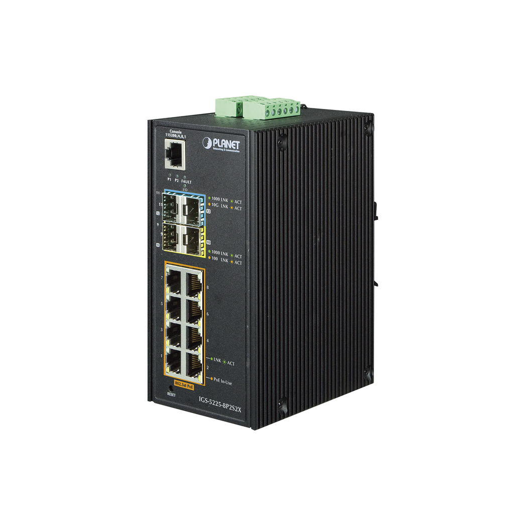 [IGS-5225-8P2S2X] Switch Industrial Administrable 8 puertos 10/100/1000 T 802.3at PoE + 2 Puertos 100/1000X SFP + 2 puertos 10G SFP+