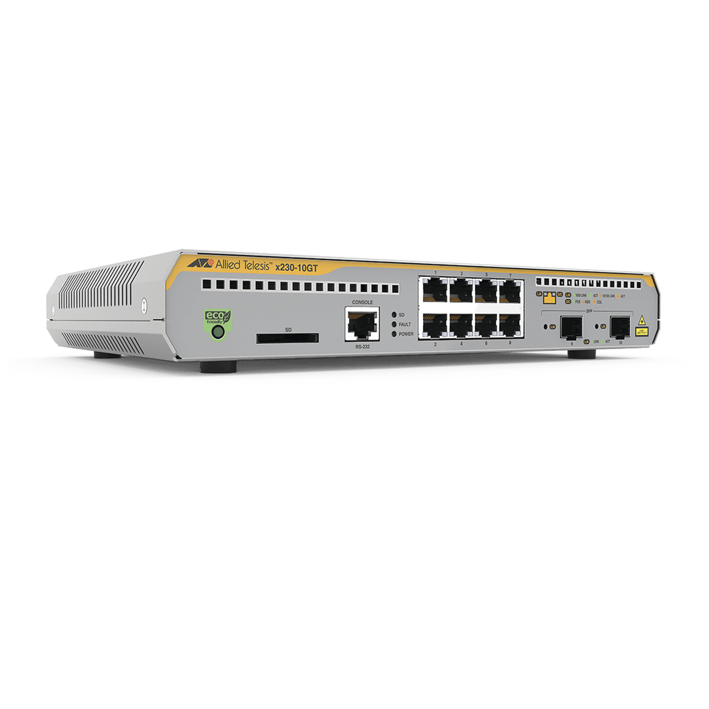 [AT-X230-10GT-10] Switch Administrable Capa 3, 8 puertos 10/100/1000 Mbps + 2 puertos SFP Gigabit