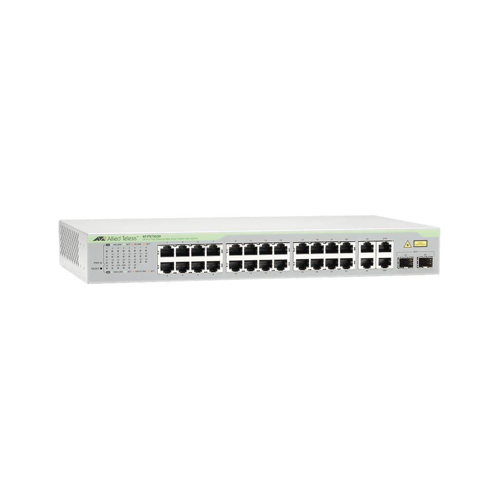 [AT-FS750/28-10] Switch WebSmart de 24 puertos 10/100 Mbps + 2 puertos 10/100/1000 Mbps + 2 SFP Gigabit Combo