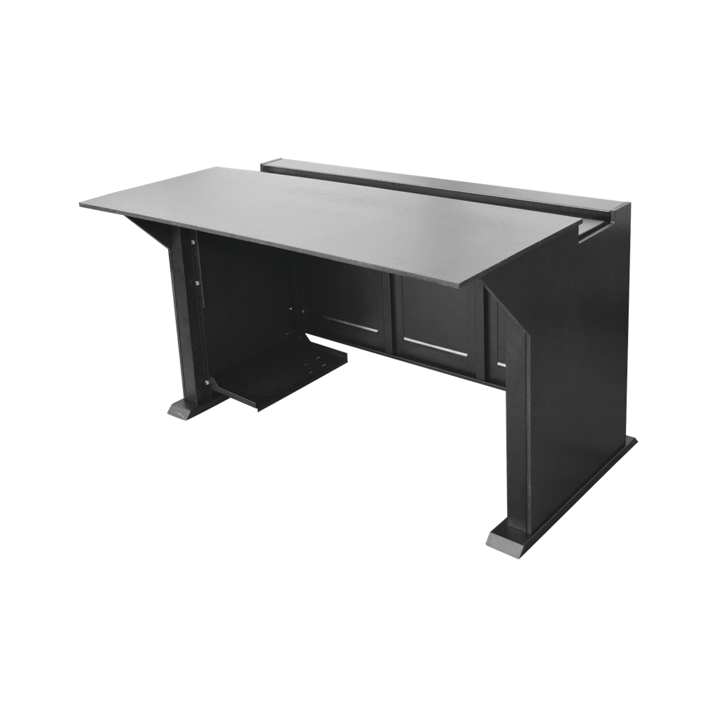 [EM-S02] Escritorio Estación Mobiliaria Profesional de Monitoreo y Control / Videovigilancia / Acceso / Alarmas / Etc... / Metal Negro y Madera Tono Oscuro