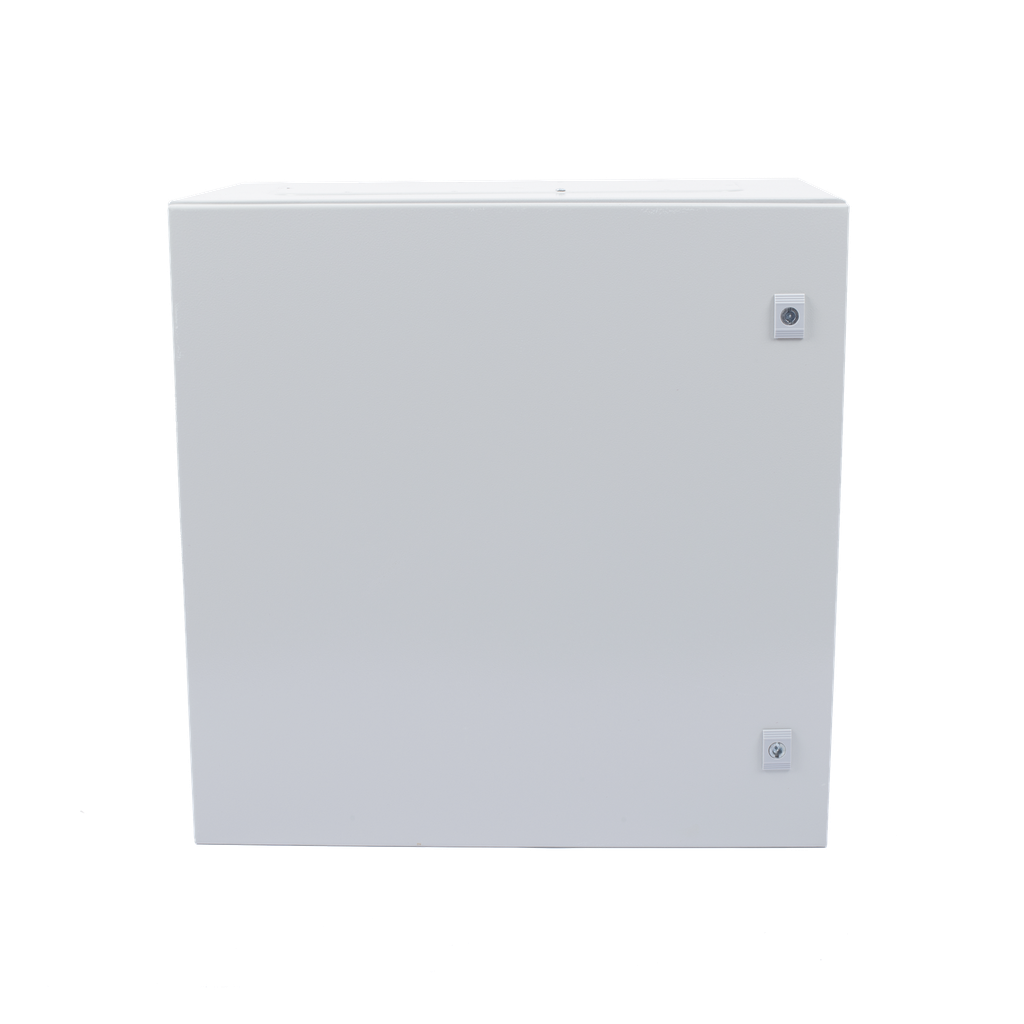 Gabinete de Acero IP66 Uso en Intemperie (600 x 600 x 300 mm) con Placa Trasera Interior Metálica y Compuerta Inferior Atornillable (Incluye Chapa y Llave T).