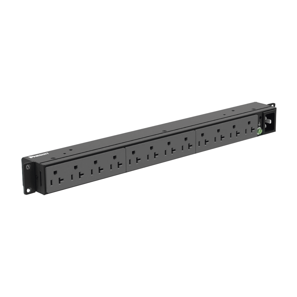 [P12B19M] PDU Básico para Distribución de Energía, Enchufe de Entrada NEMA 5-20P, Con 12 Contactos NEMA 5-20R, Instalación Horizontal de 19in, 1UR, 20 Amp, 120 Vca