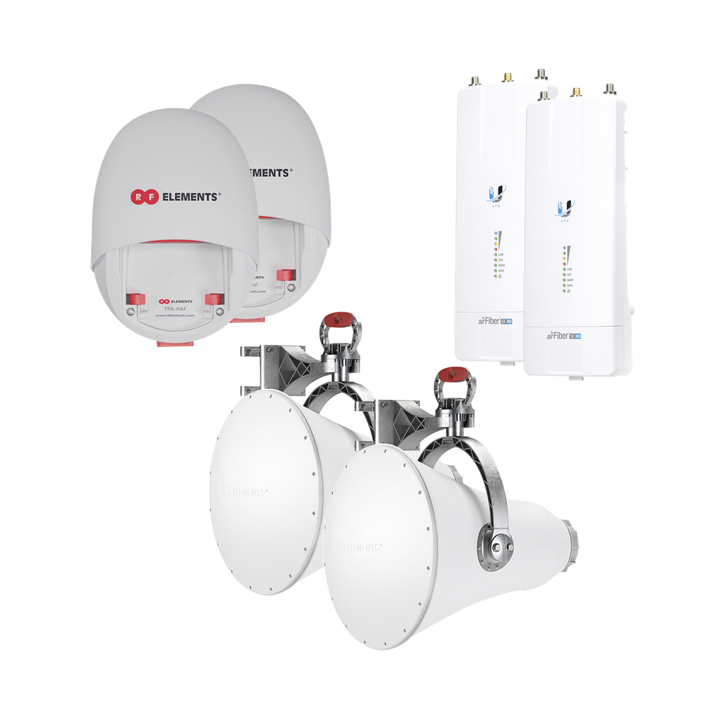 [UH-AF5XHD] Enlace completo para Backhaul en 5 GHz hasta 1 Gbps con radios AF5XHD de Ubiquiti y Ultra Horn, ultra rechazo al ruido para enlaces largos, sin perdidas