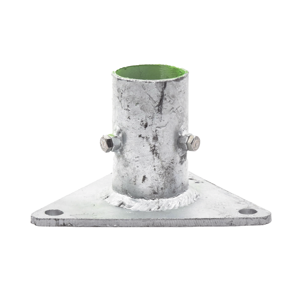 Base Triangular para Mástil de 1 a 2 con Opresores. Galvanizado por Inmersión en Caliente.