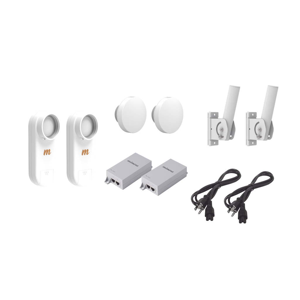 [C5X-PTP-KIT1] Kit de 2 radios C5X con 2 antenas de (12 dBi), rango de frecuencia extendida (4.9 a 6.4 GHz),  incluye inyector POE, cable de alimentación y 2 FLEXIMOUNT-XL para alineación, distancia de hasta 3 km