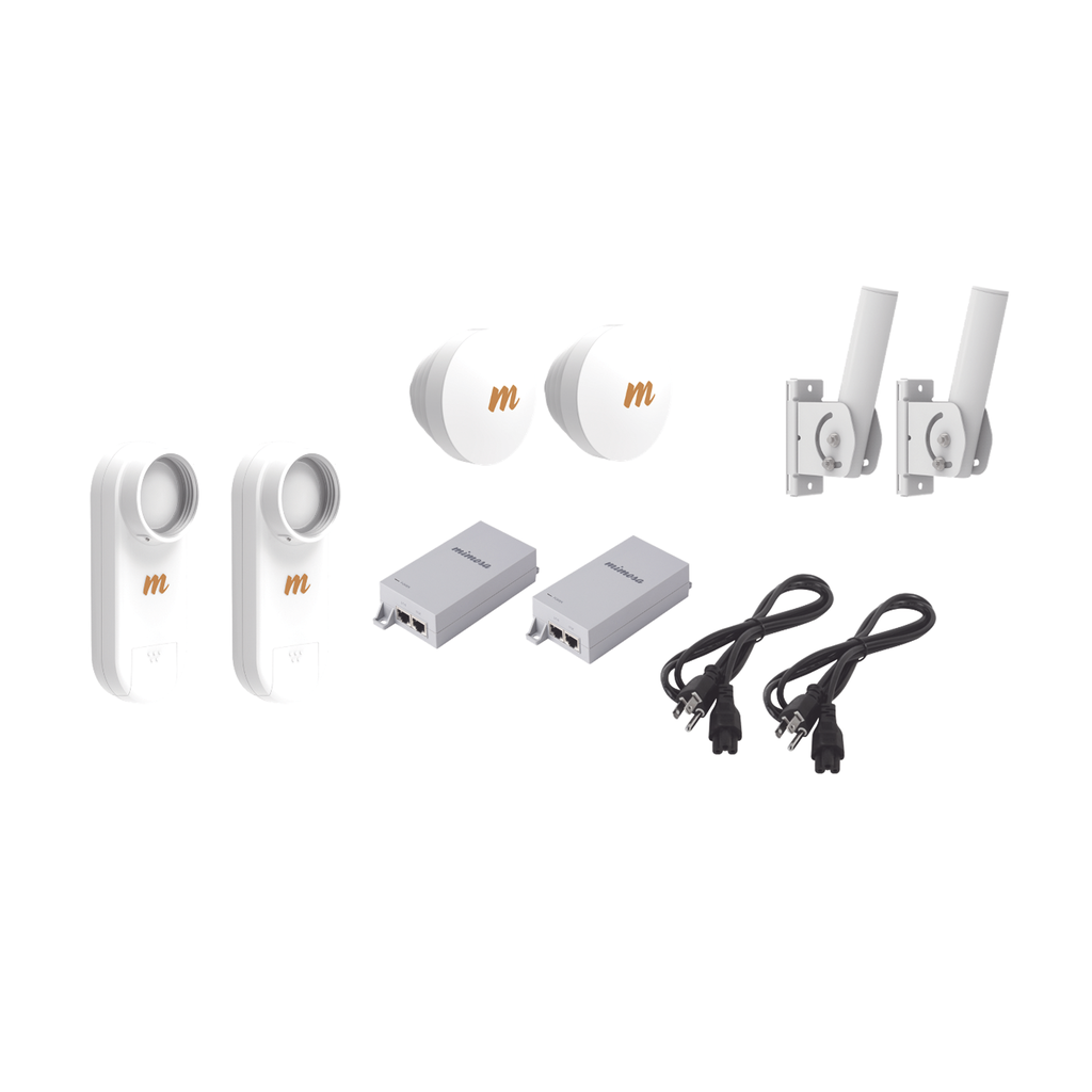 [C5X-PTP-KIT2] Kit de 2 radios C5X con 2 antenas de (16 dBi),  rango de frecuencia extendida (4.9 a 6.4 GHz),  incluye inyector POE, cable de alimentación y 2 FLEXIMOUNT-XL para alineación, distancia de hasta 6 km