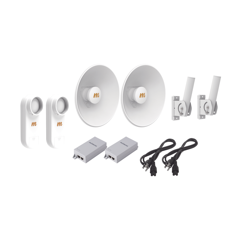 [C5X-PTP-KIT4] Kit de 2 radios C5X / Con antena N5-X25-2PACK (25 dBi) / Frecuencia extendida (4.9 a 6.4 GHz) / Incluye inyector POE / cable de alimentación y 2 FLEXIMOUNT-XL de / Ideal para hasta 10 km