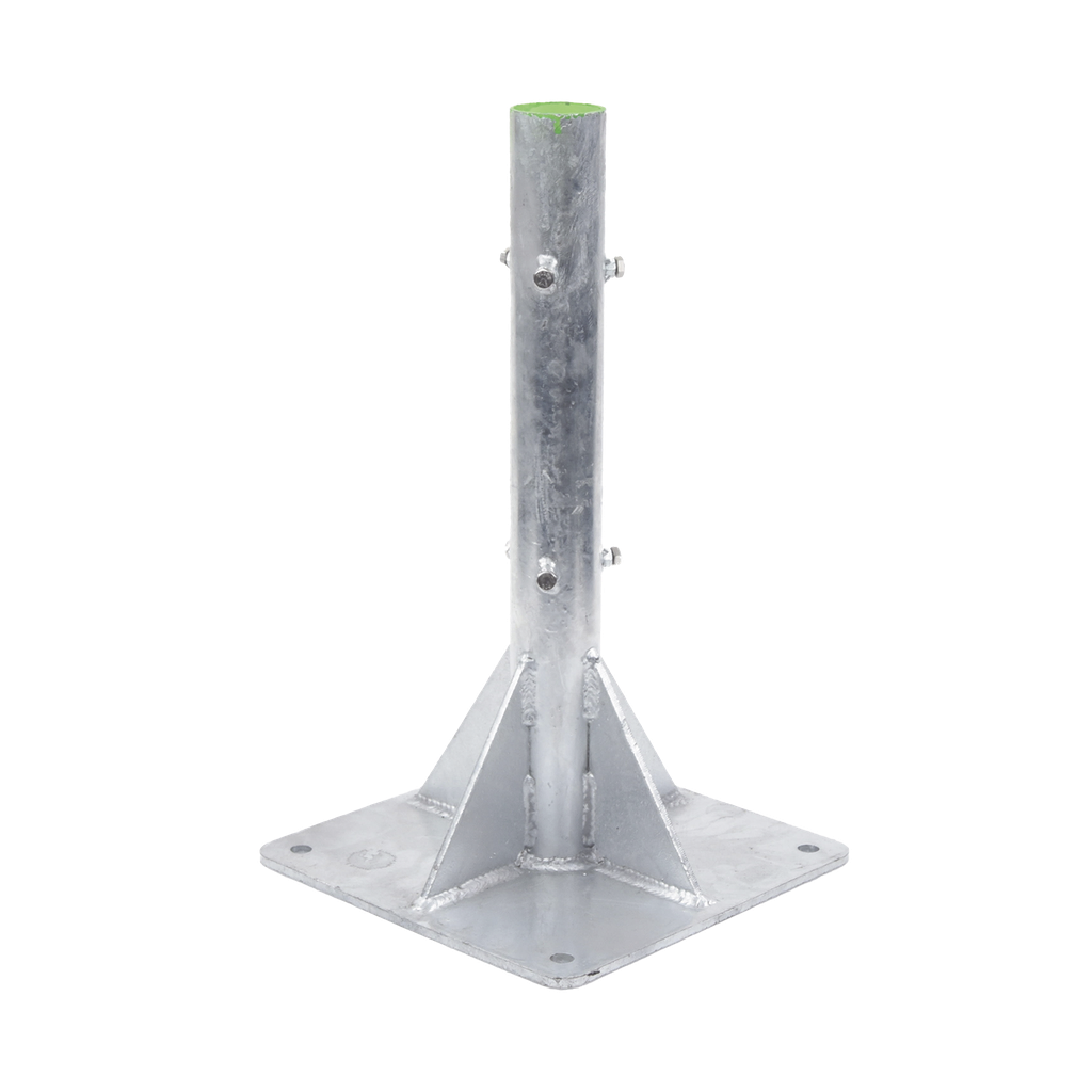 Base para Mástil Hasta 2 con Opresores, Base de 50 x 50 cm y Tubo de 80 cm Ced. 30. Galv. Inmersión.