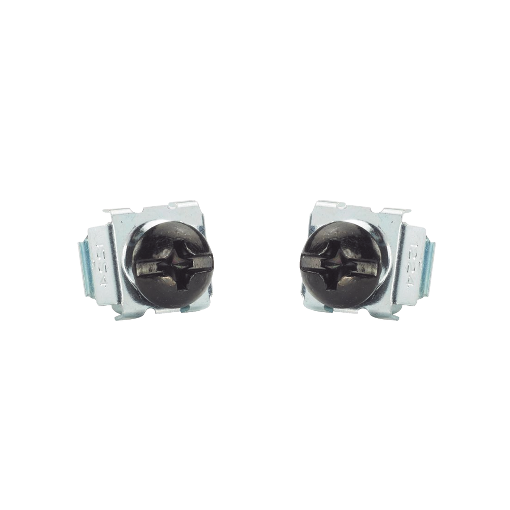 Kit de 100 Tornillos y 100 Tuercas Enjauladas M6, Para Uso en Gabinetes o Racks con Rieles con Orificios Cuadrado