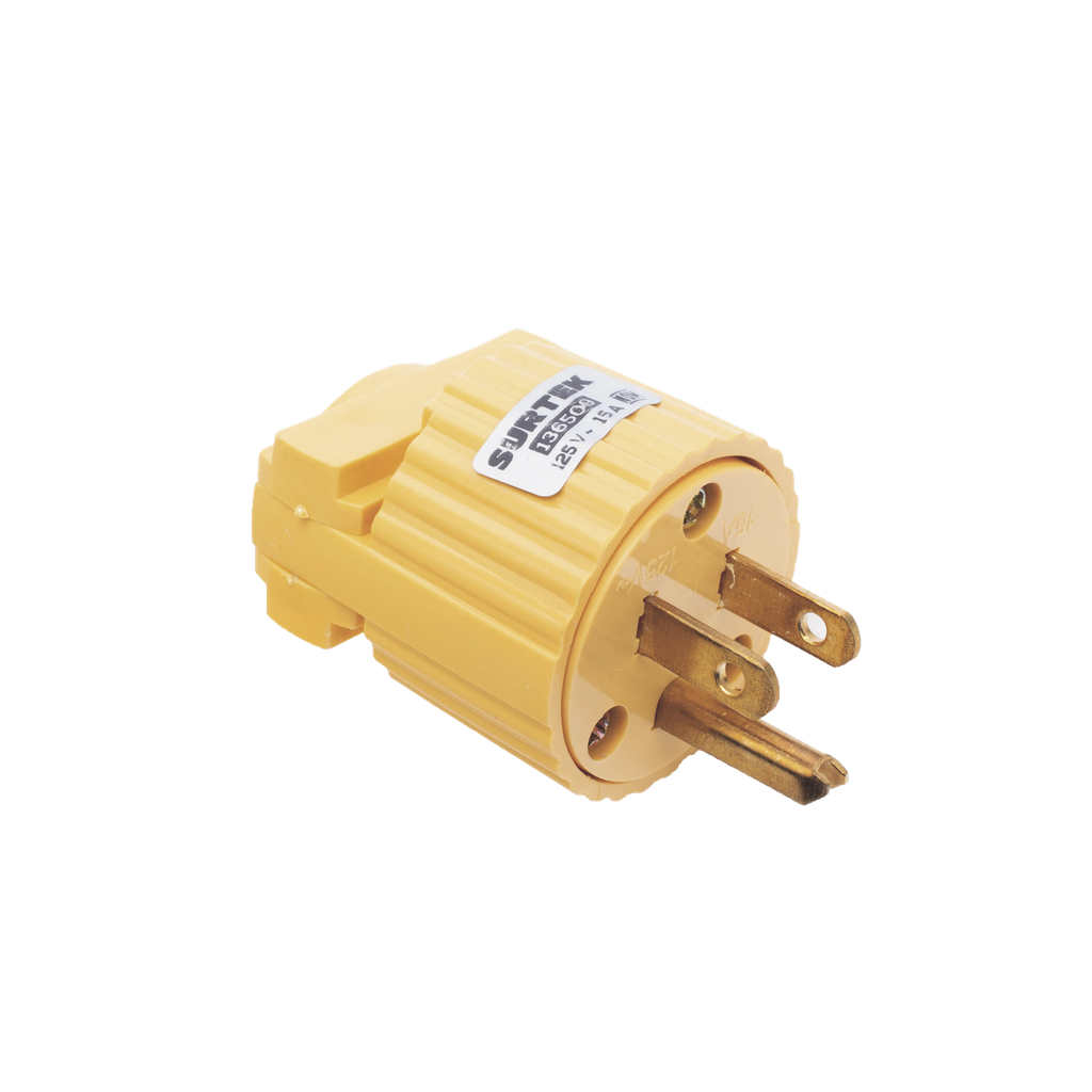 [SYS-136-509] Clavija con Abrazadera Plástica Aterrizada  / 127 V CA 15 A Max.  / Fabricada en Plastico ABS.