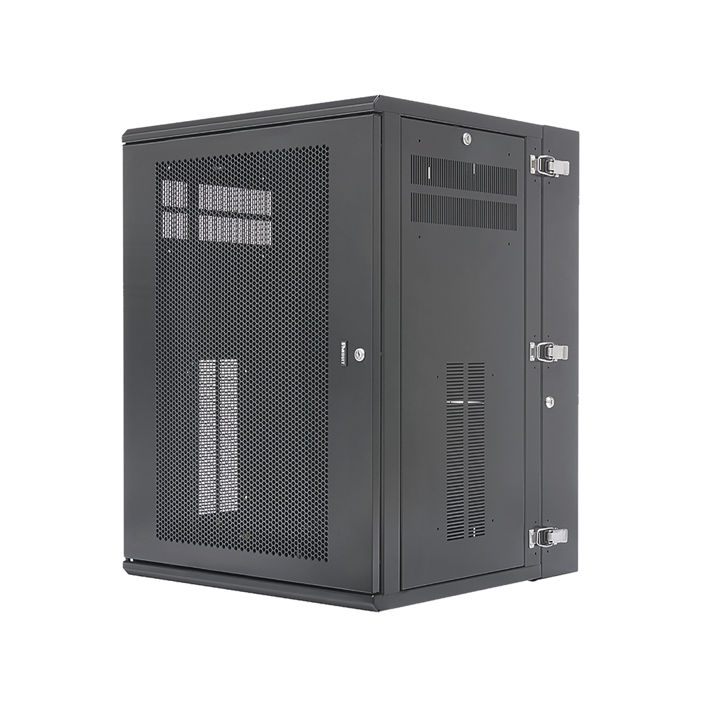 Gabinete PanZone de Montaje en Pared, de 19in, Puerta Ventilada, 18 UR, 635mm de Profundidad, Color Negro