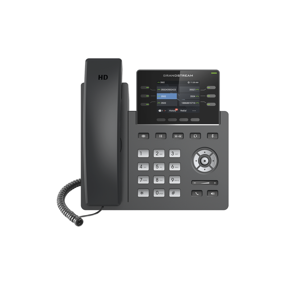 [GRP-2613] Teléfono IP Grado Operador, 3 líneas SIP con 6 cuentas, puertos Gigabit,PoE,  pantalla a color 2.4, codec Opus, IPV4/IPV6 con gestión en la nube GDMS