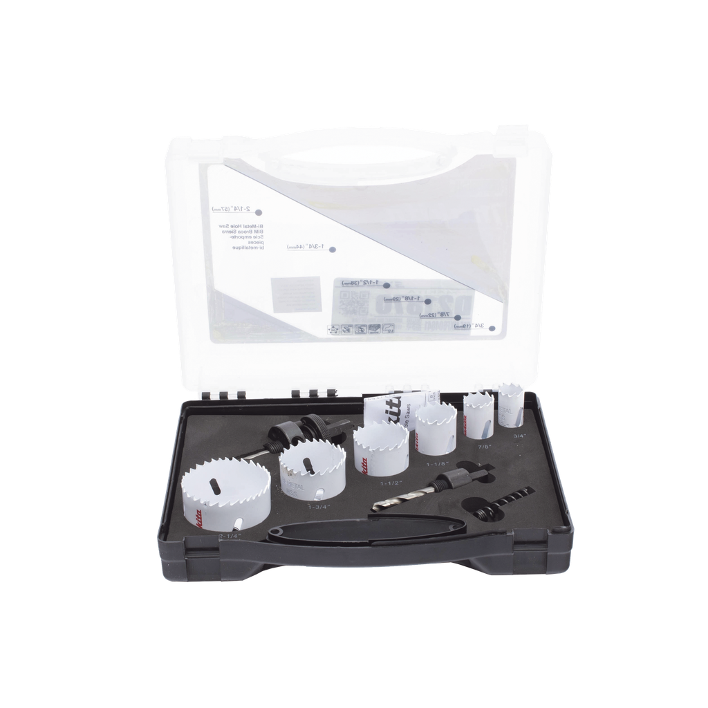 [D-21870] Kit de broca sierras (3/4 - 2 1/4 in) incluye 6 piezas de broca sierras, 2 adaptadores y resorte de expulsión.