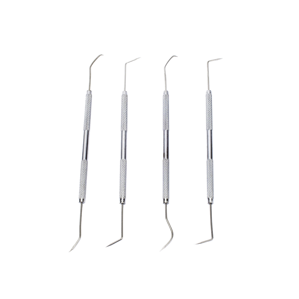 Juego de 4 herramientas con ganchos de apoyo para soldar.