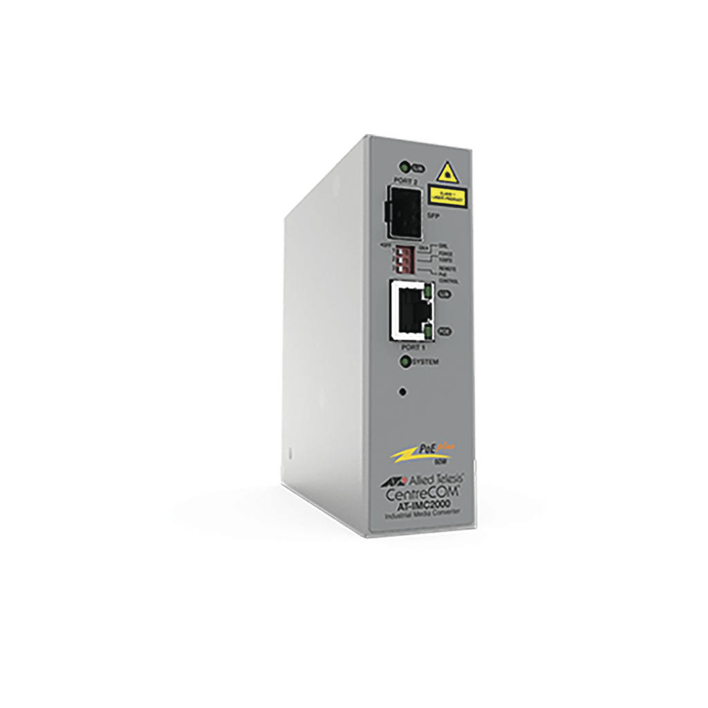 [AT-IMC2000TP/SP-980] Convertidor de medios industrial PoE+ de 10/100/1000 RJ45 Gigabit - 100X/1000X SFP