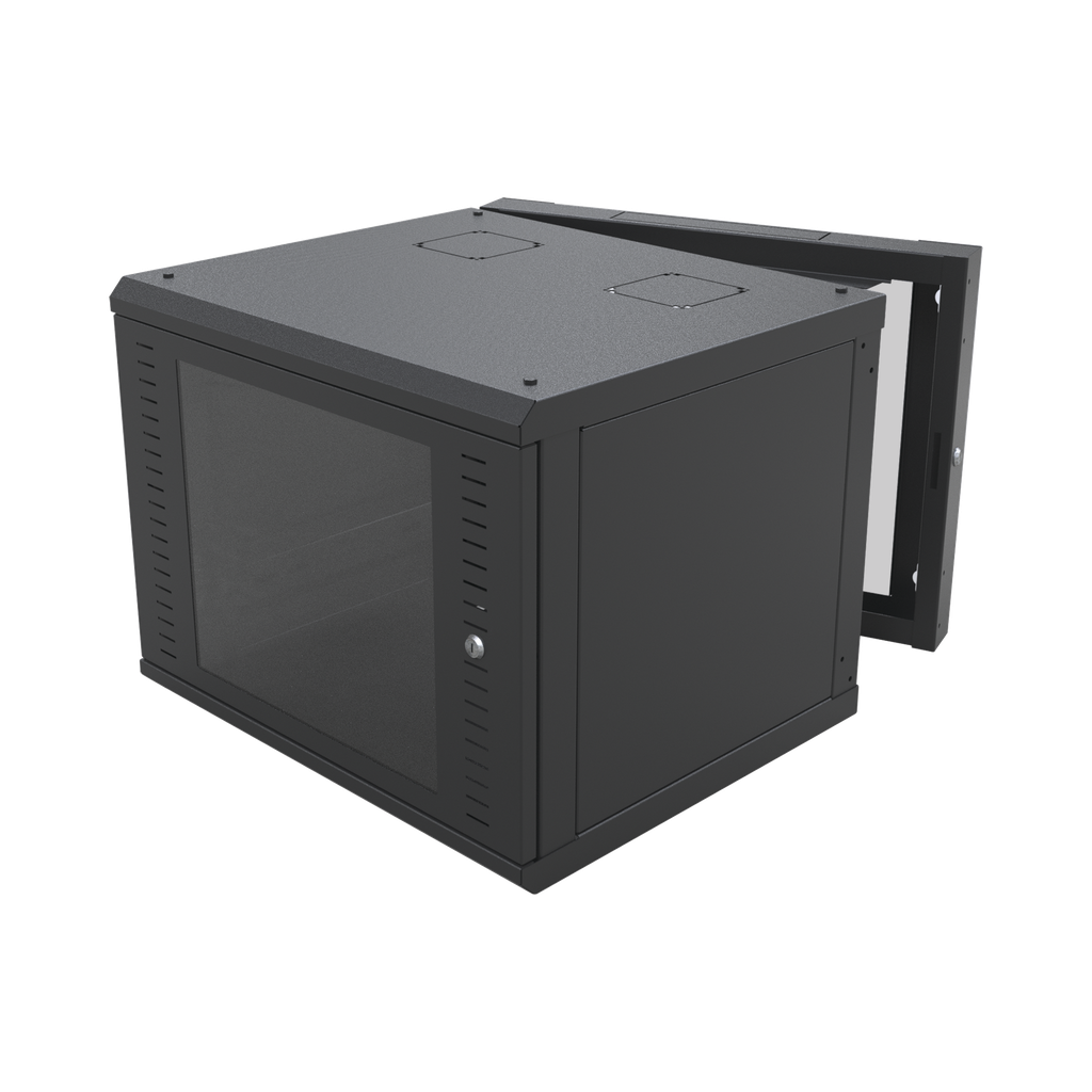 Gabinete Abatible de Pared (Con Marco Trasero) con Rack 19 de 12 Unidades. Ventana de Cristal Templado.