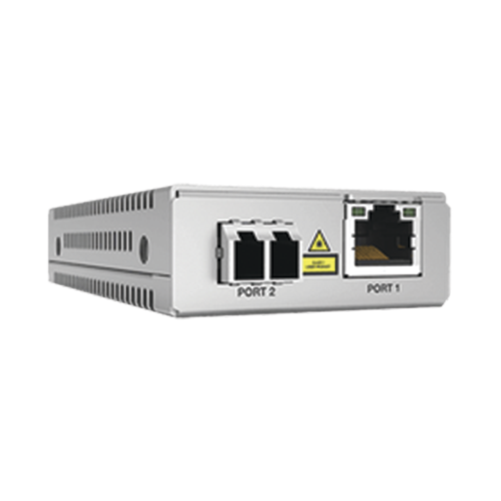 [AT-MMC2000/LC-960] Convertidor de medios Gigabit Ethernet a fibra óptica, conector LC, multimodo (MMF), distancia de 220 hasta 500 m, con fuente de alimentación multi-región
