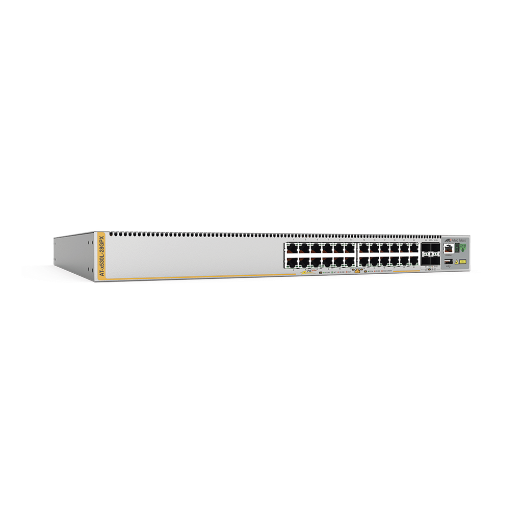 Switch Inteligente Empresarial para Distribución,  PoE+, Stackable, Capa 3, 24 puertos Gbps + 4 puertos SFP+ 10 G, 740 W, Doble fuente PSU, Serie x530L