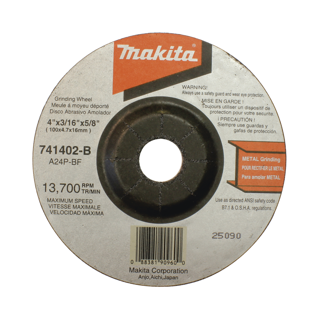 Disco abrasivo de desbaste para metal de 4 1/2 eje 7/8 espesor 6mm