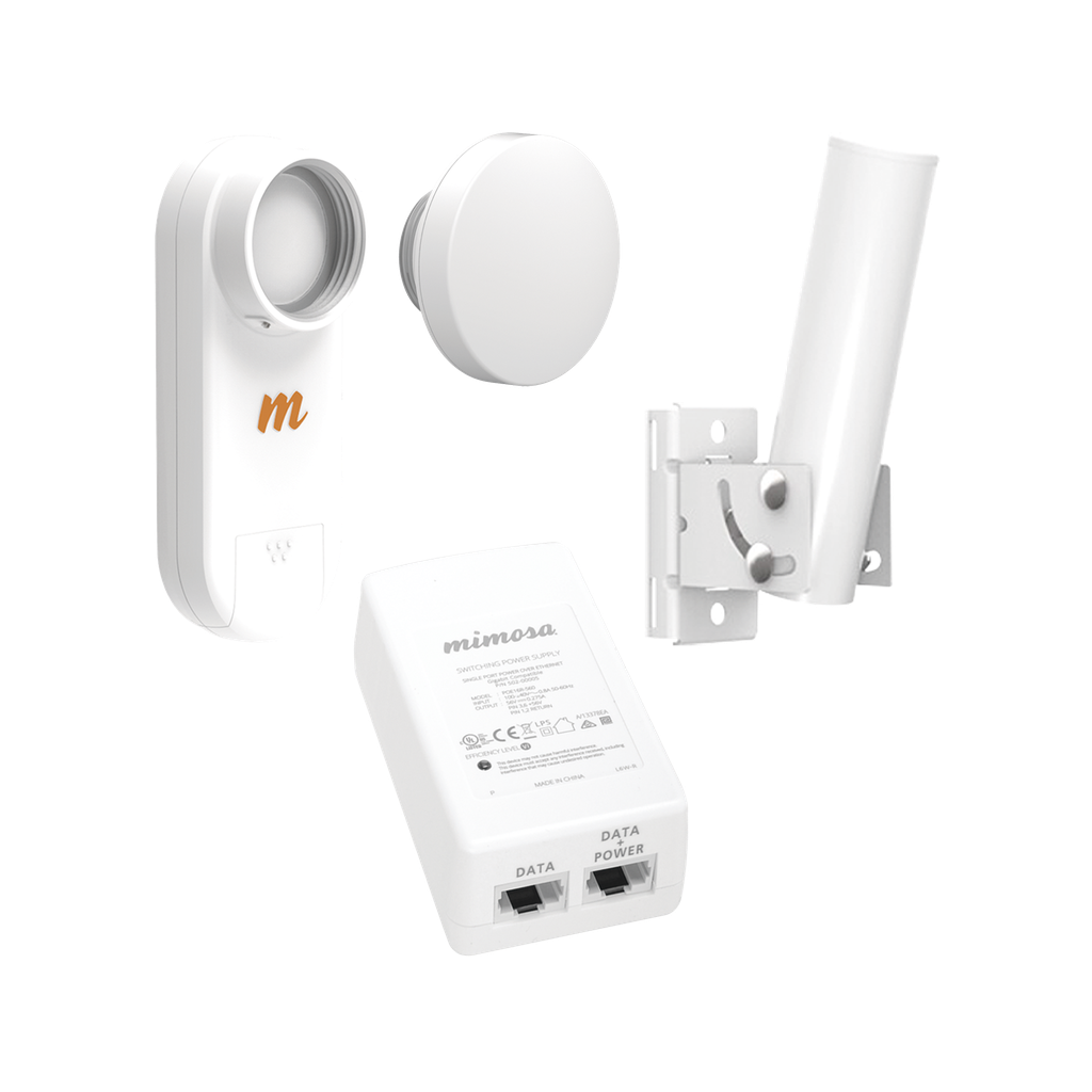 [C5X-N12-PACK] Kit de radio C5X, rango de frecuencia extendida (4.9 a 6.4 GHz),  incluye inyector POE, montaje universal para tubo o poste Y una antena de 12 dBi