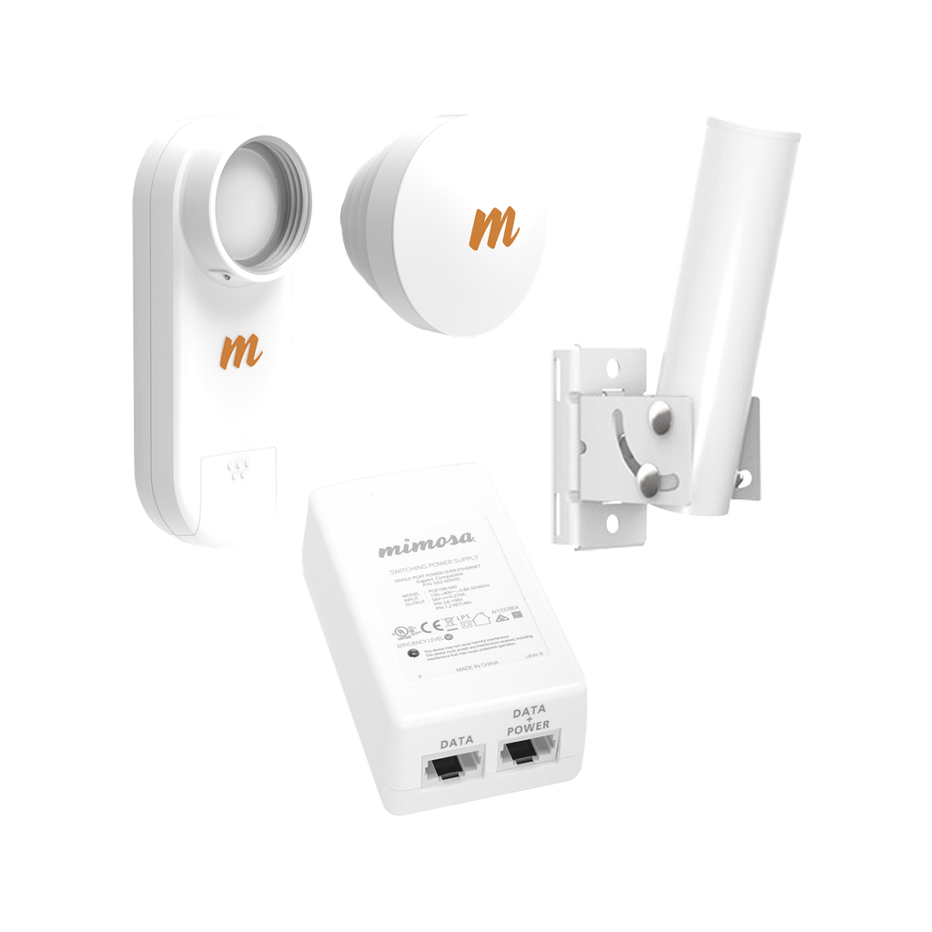 [C5X-N16-PACK] Kit de radios C5X, rango de frecuencia extendida (4.9 a 6.4 GHz),  incluye inyector POE, montaje universal para tubo o poste Y una antena de 16 dBi