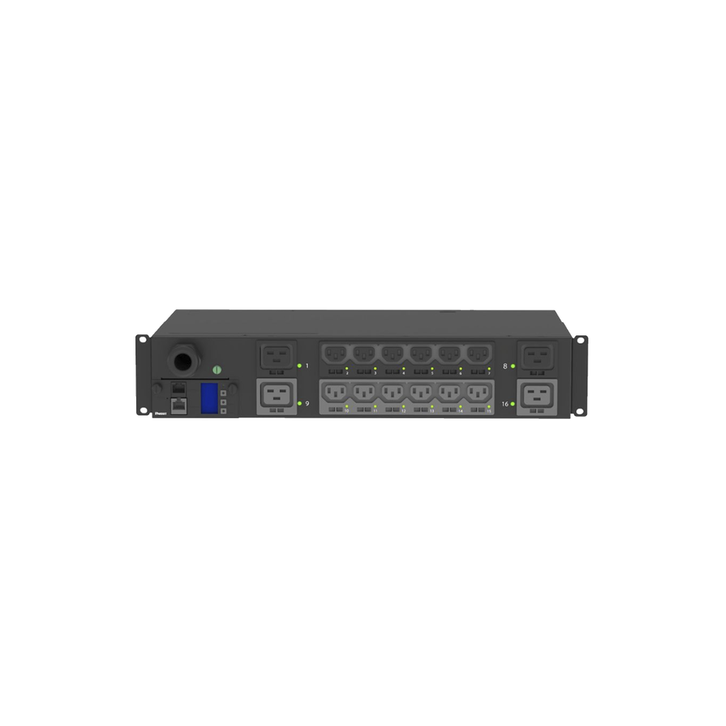 [P16E19M] PDU Monitoreable y Switchable (MS) para Distribución de Energía, Enchufe de Entrada NEMA L6-30P, Con 12 Salidas C13 y 4 Salidas C19, Horizontal 19in, 208 Vca, 30 Amp, 2UR