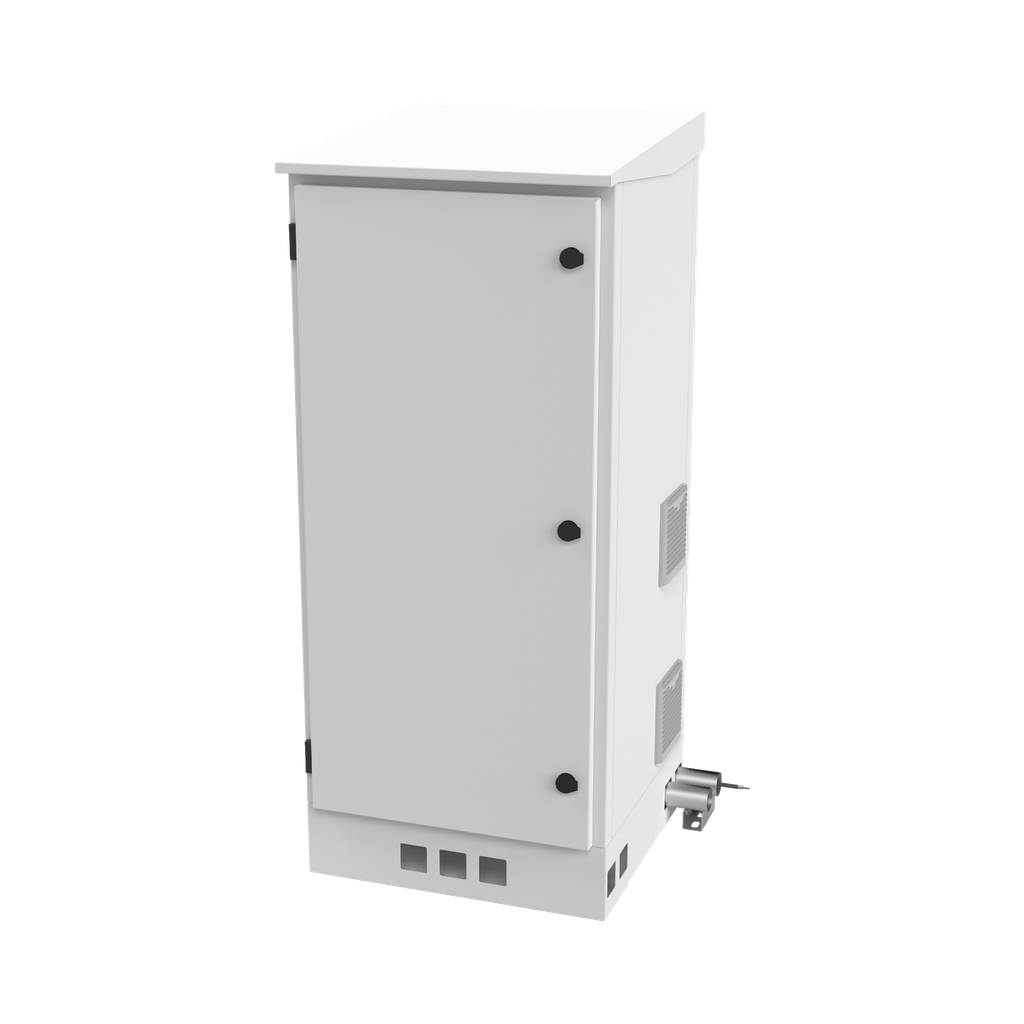 [LP-FORTE-16U-BAT] Gabinete de Piso para Exterior con Ventiladores y Termostato con Rack de 19 de 16 U + Espacio para Baterías, Se envía el Gabinete Armado.