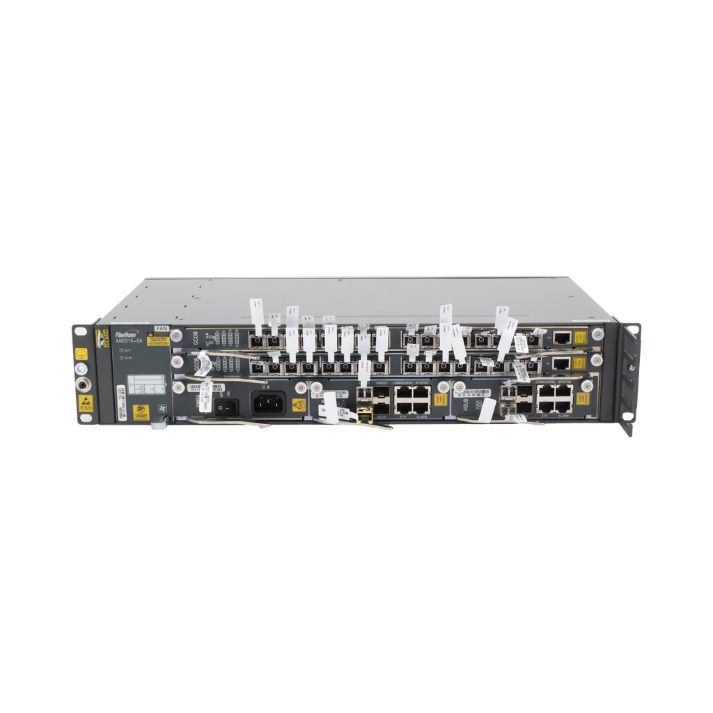 [AN5516-04-AC] OLT Carrier Class Modular GPON, 2 Ranuras, Incluye 2 Tarjetas de Servicio de 16 puertos GPON, (32 Modulos GPON C+ Incluidos) 1 Fuente de CA, 2 UR, Incluye Instalación de software UNM2000, (Interoperabilidad con ONU´s de Terceros sin Costo)