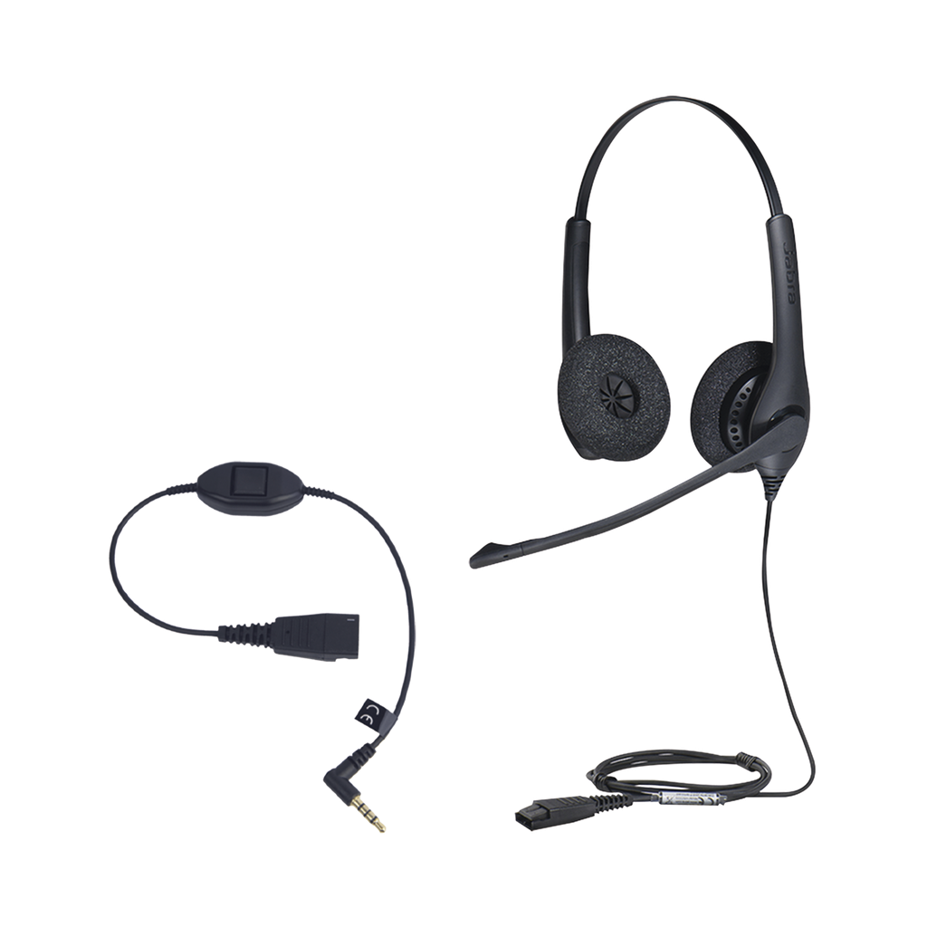 KIT, Diadema con cancelación de ruido, con accesorio para conexiones 3.5mm Incluye modelos BIZ-1500-DUO-QD y MOBILE-QD-35MM-Sï»¿