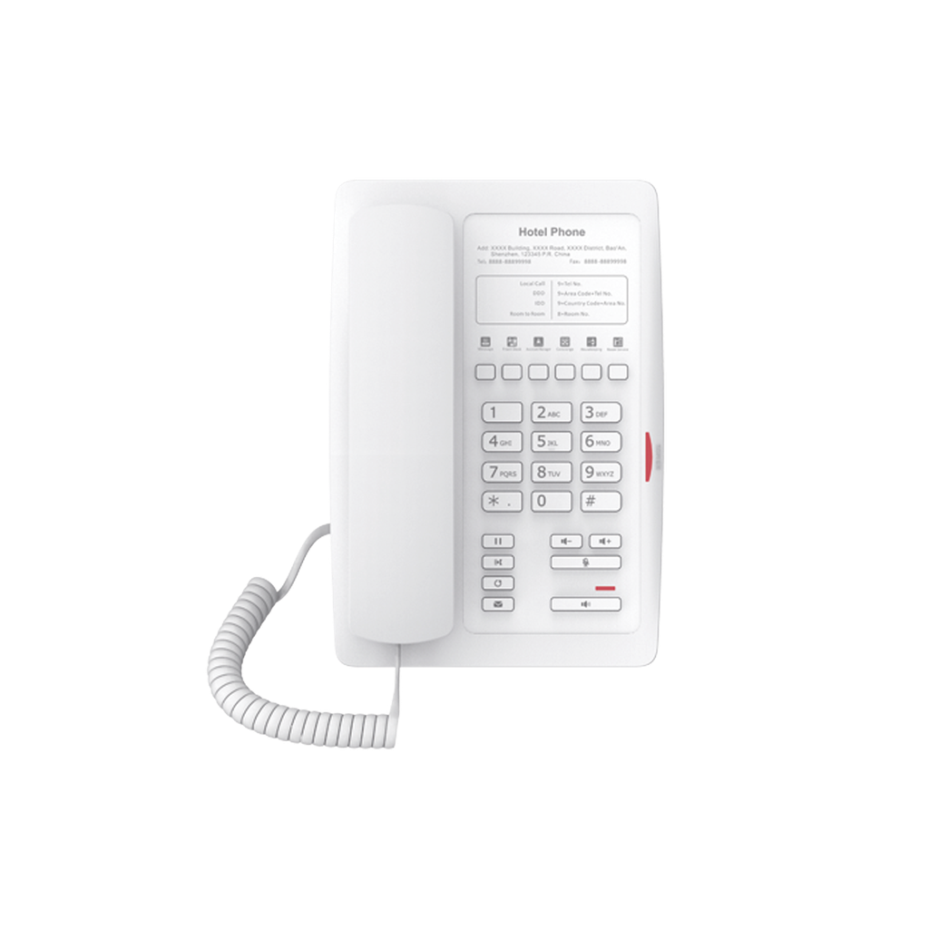 [H3-WHITE] Teléfono IP para Hotelería, profesional con 6 teclas programables para servicio rápido (Hotline), plantilla personalizable con PoE