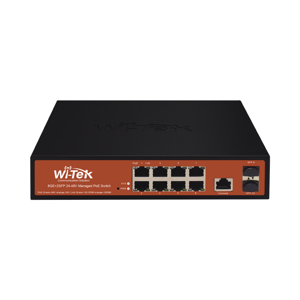Switch Administrable de 8 puertos Gigabit Ethernet con PoE 802.3 af/at y 24V Pasivo + 2 SFP Gigabit, 150 W