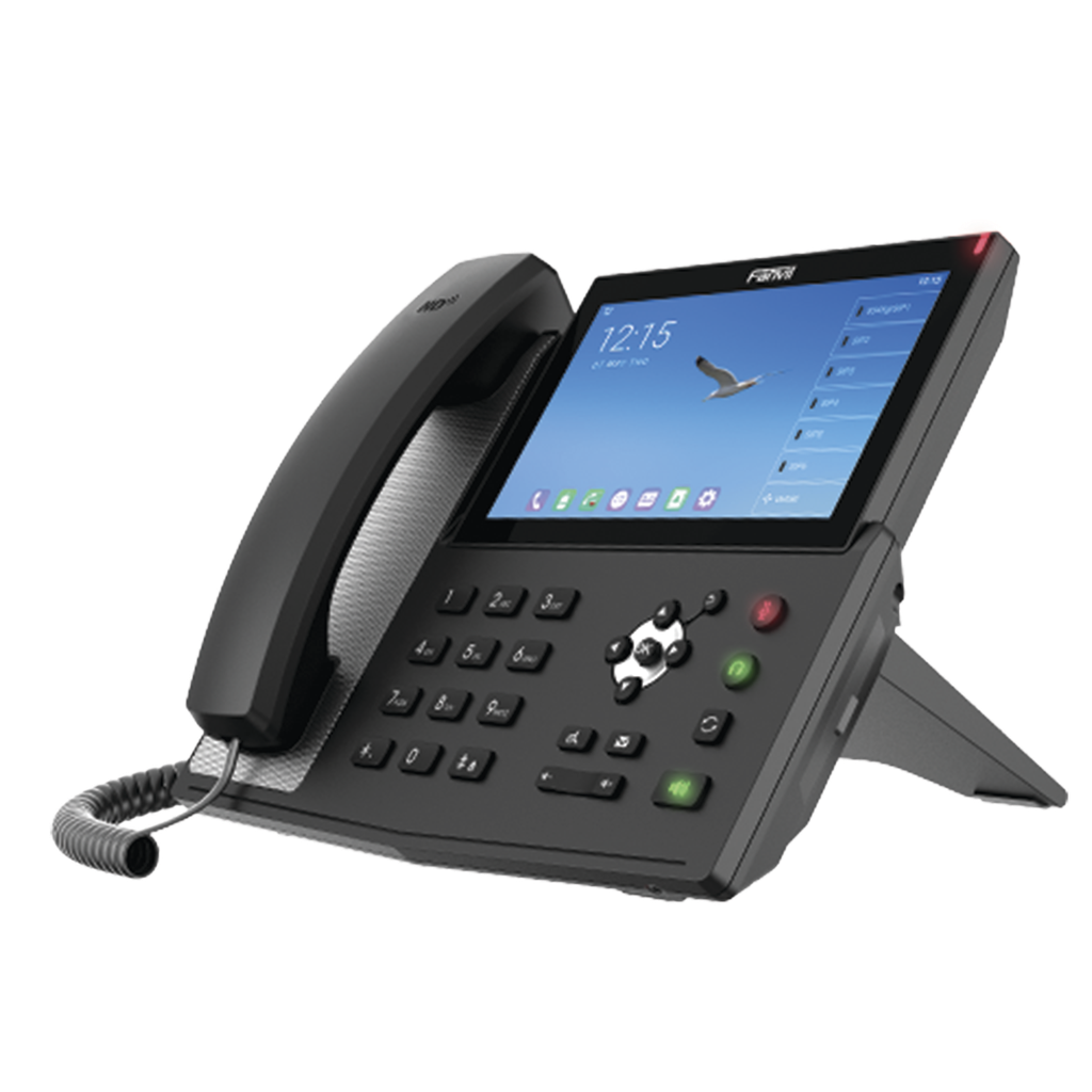 Teléfono IP  Android Empresarial para 20 lineas SIP, pantalla táctil, Wi-Fi y Bluetooth, PoE, hasta 112 botones DSS, puertos Gigabit, soporta recepción de video.