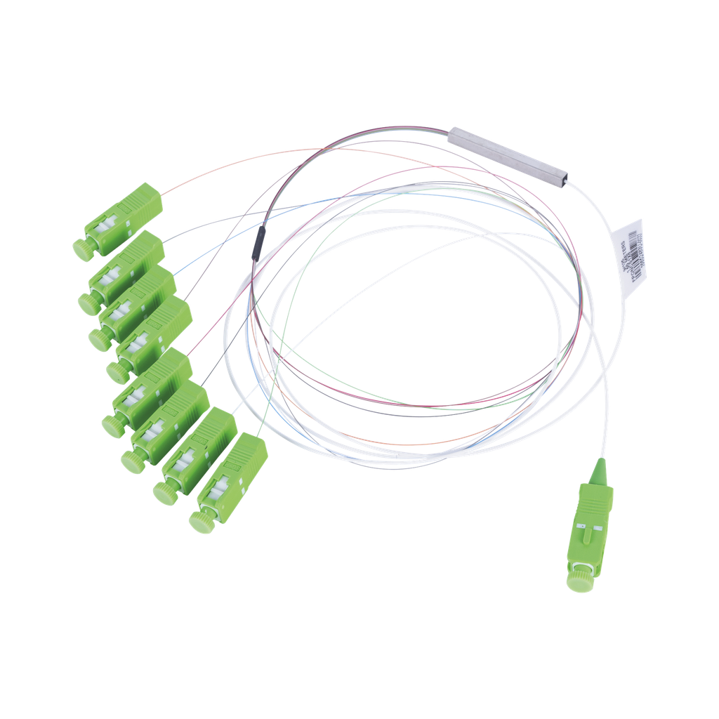 Divisor Óptico (Splitter) Tipo PLC, de 1x8, Con Conector de Entrada SC/APC y Conectores de Salida SC/APC
