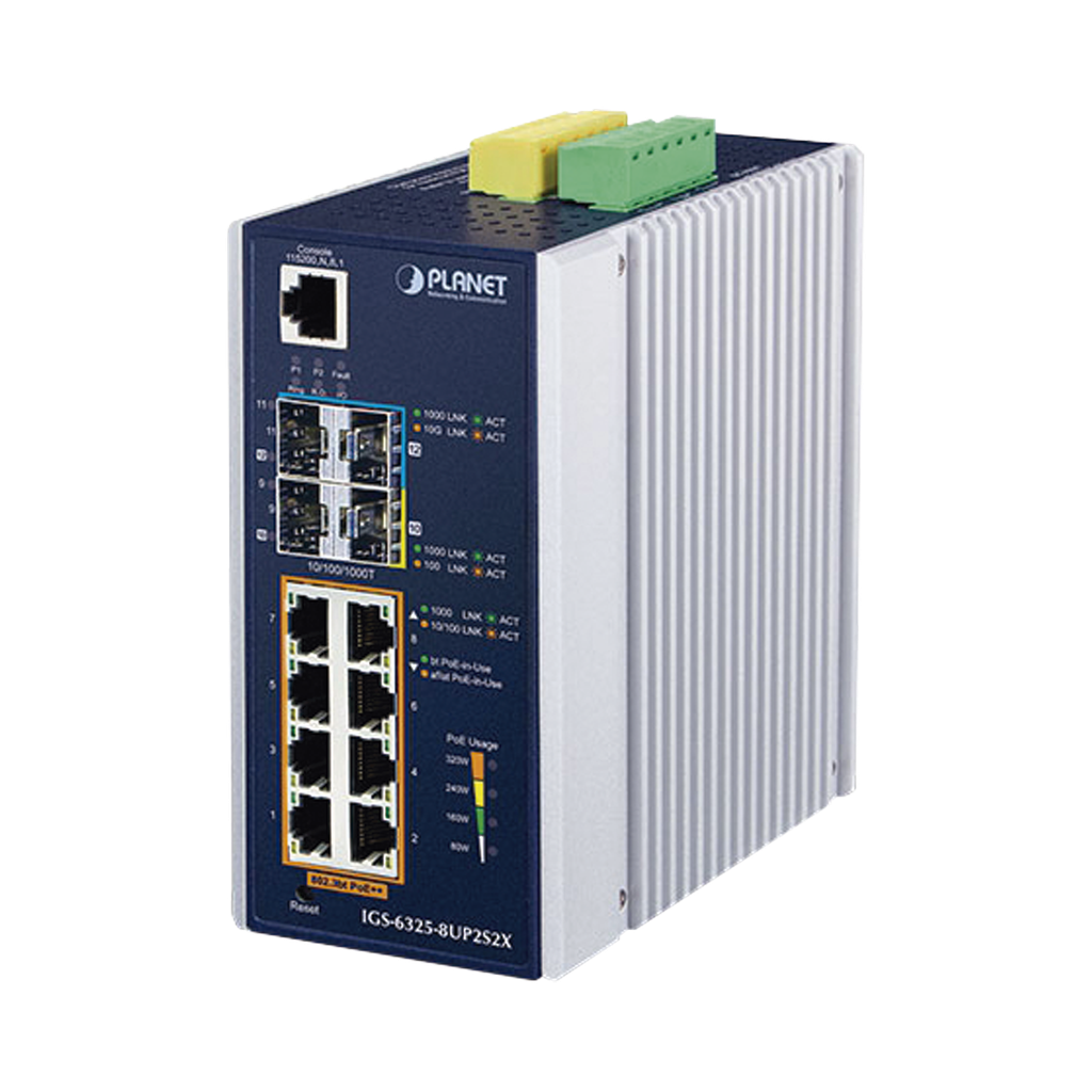[IGS-6325-8UP2S2X] Switch Industrial Administrable Capa 3 con  8 Puertos Gigabit PoE 802.3bt, 2 Puertos SFP de 1 G/2.5 G, 2 Puertos SFP 10 G