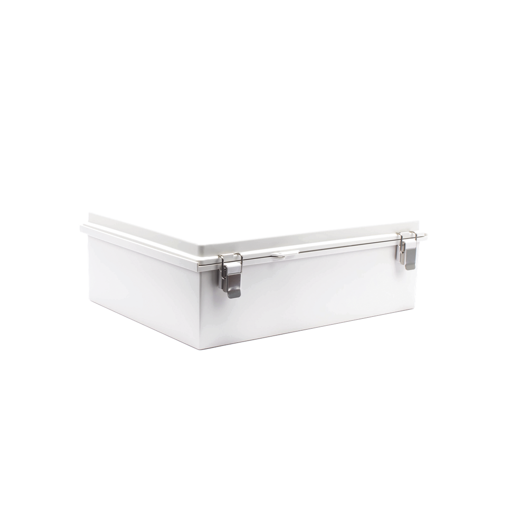 Gabinete de Plástico ABS, Uso en Intemperie IP66 (350 x 460 x 160 mm) Cierre por Broche Inoxidable y Permite Cerrado con Candado y Llave (Perno 5mm) No Incluido