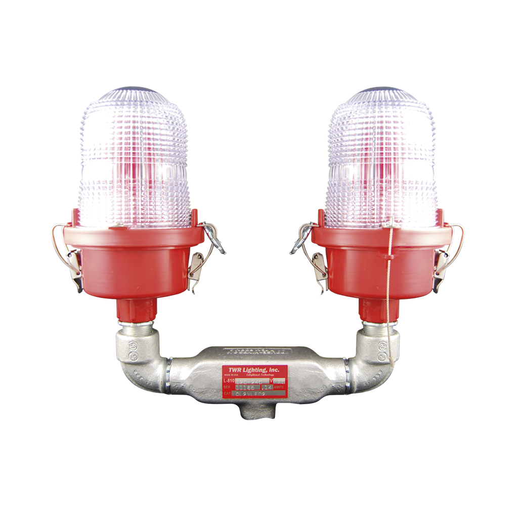 [OL2-VLED-3IR] Luz de Obstáculo Doble Baja Intensidad FAA Tipo L-810 / LED Rojo e Infrarrojo / 120-240 VAC / Intensidad Efectiva 32.5 CD / IR 4mW/sr @ 850nm / Base Valox / Lente Acrílico Fresnel / Protección Corrosión
