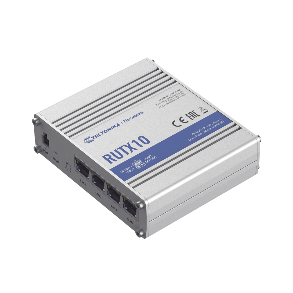 [RUTX10] Router Industrial Inalámbrico VPN 802.11ac, 4 puertos Gigabit
