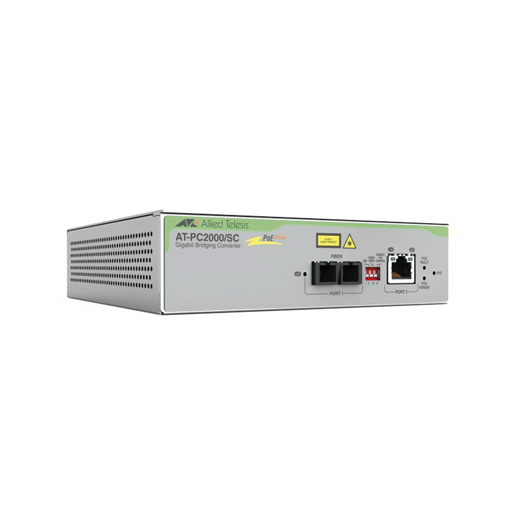 Convertidor de medios Gigabit Ethernet PoE+ a fibra óptica, conector SC, multimodo (MMF), distancia hasta 550 m